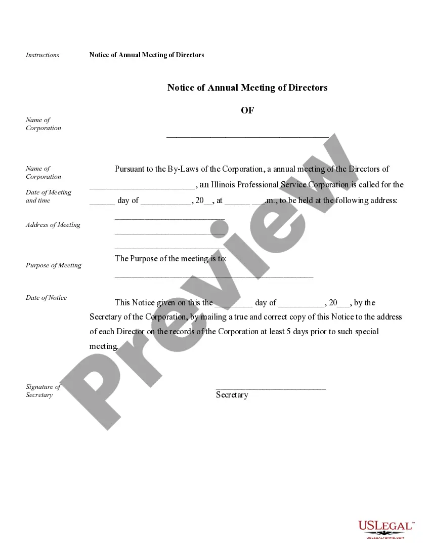 Preview Annual Minutes for an Illinois Professional Corporation