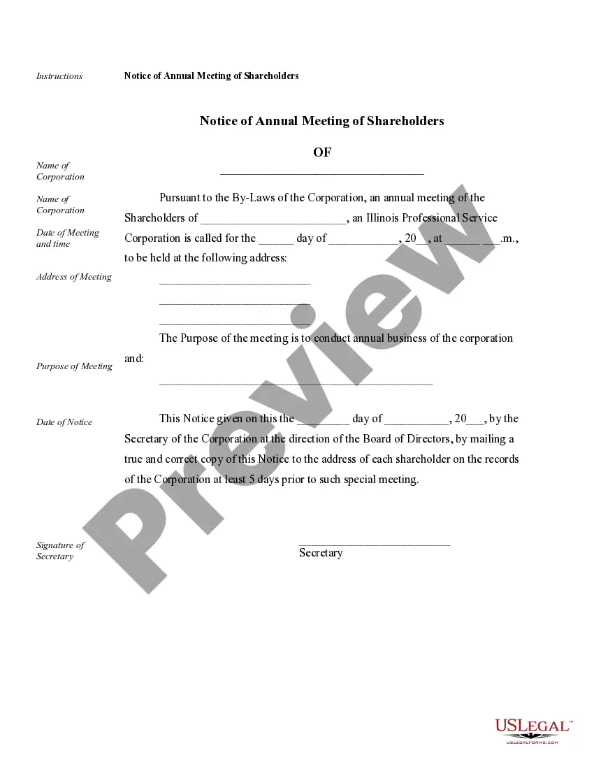 Preview Annual Minutes for an Illinois Professional Corporation