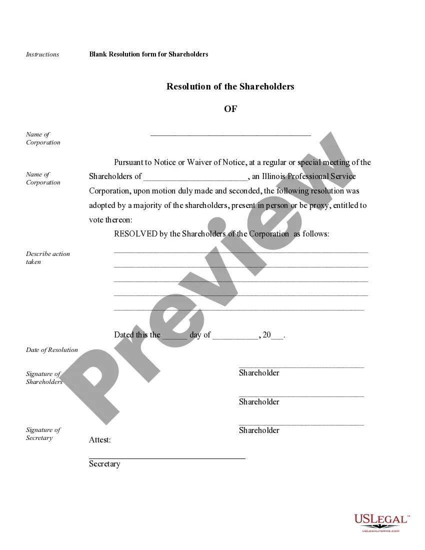 Preview Annual Minutes for an Illinois Professional Corporation