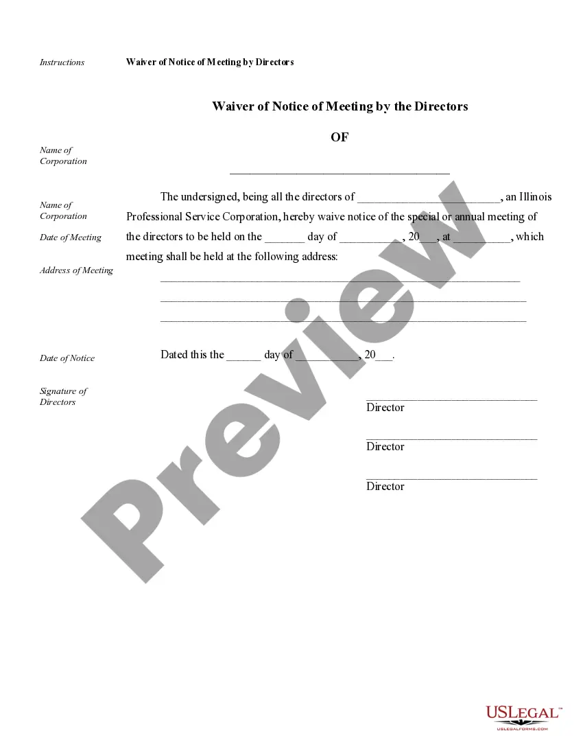 Preview Annual Minutes for an Illinois Professional Corporation