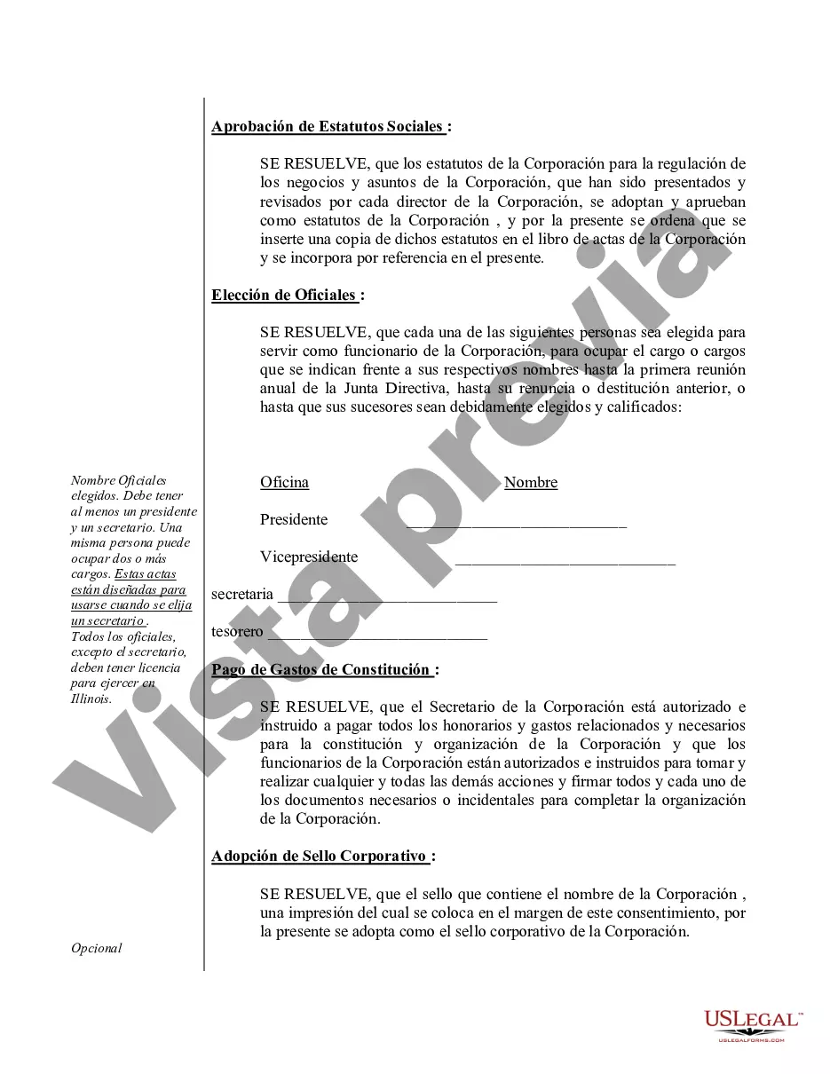 Preview Actas de organización para una corporación profesional de Illinois