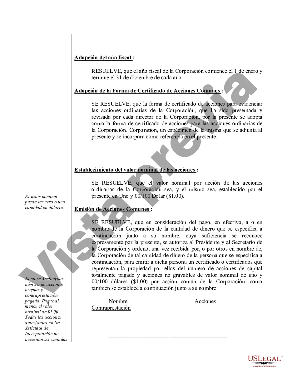 Preview Actas de organización para una corporación profesional de Illinois