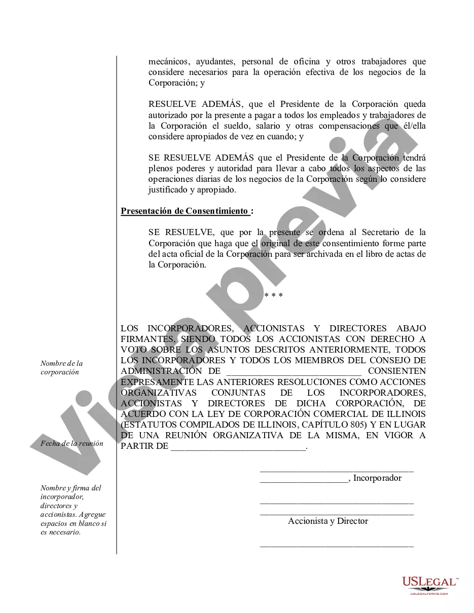 Preview Actas de organización para una corporación profesional de Illinois