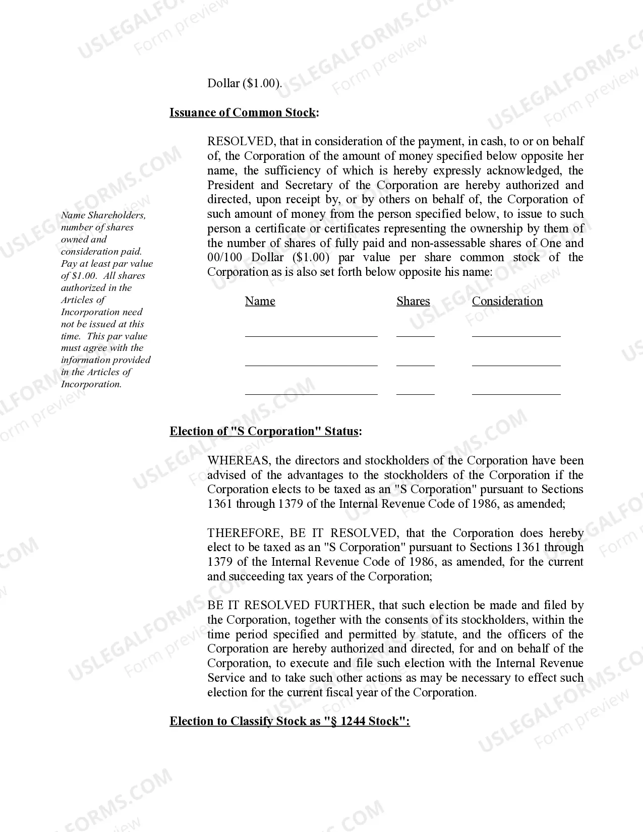 Preview Organizational Minutes for a Illinois Professional Corporation