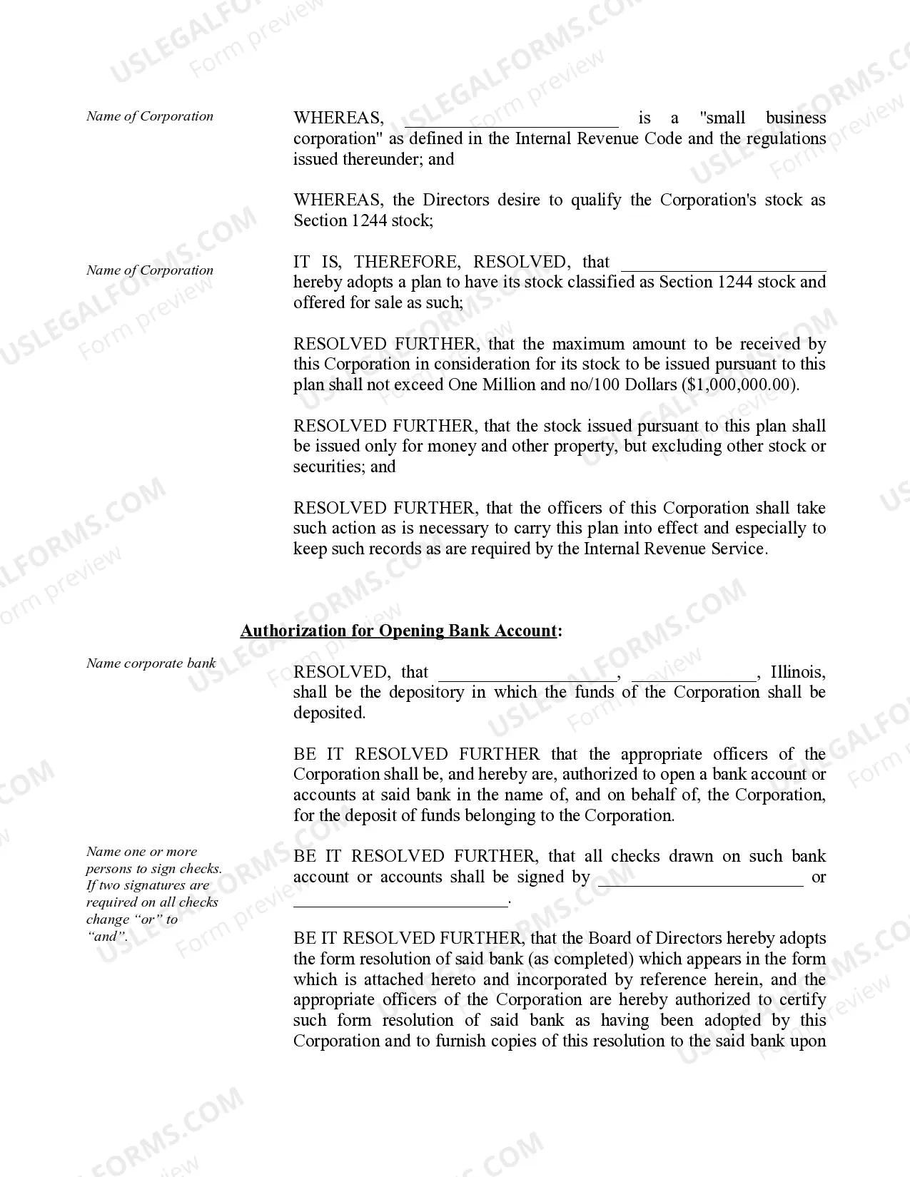 Preview Organizational Minutes for a Illinois Professional Corporation