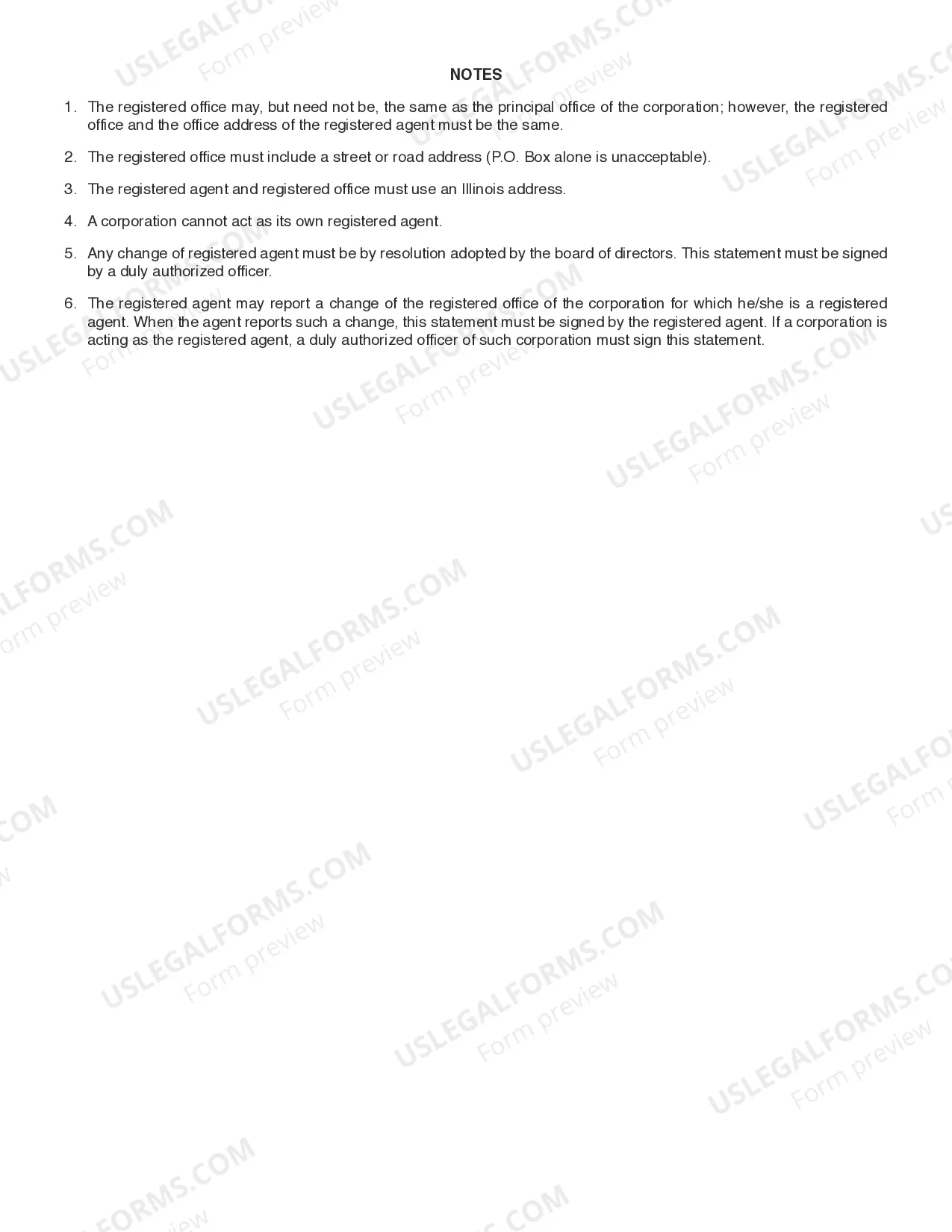 Preview Illinois Change of Registered Agent