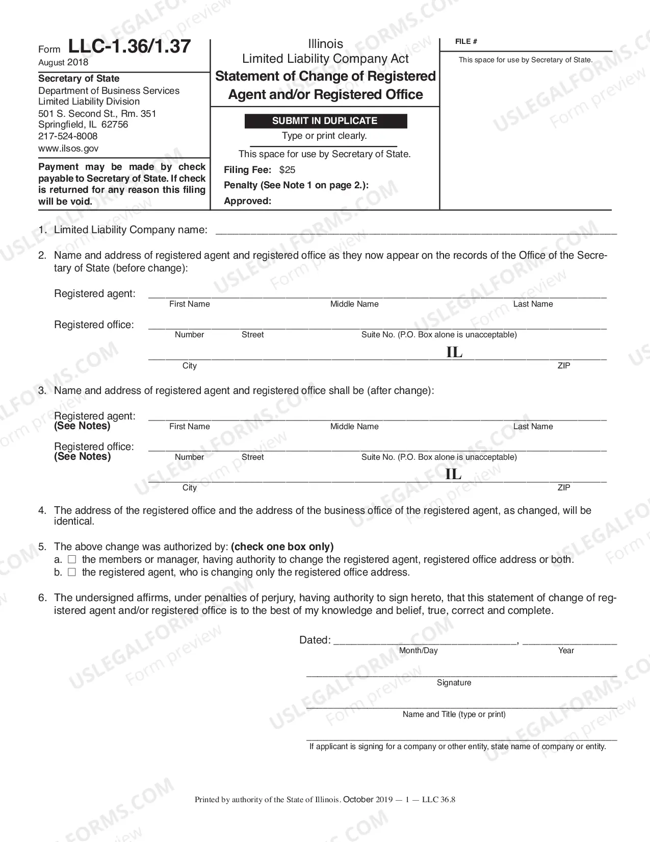 Preview Illinois Change of Registered Agent
