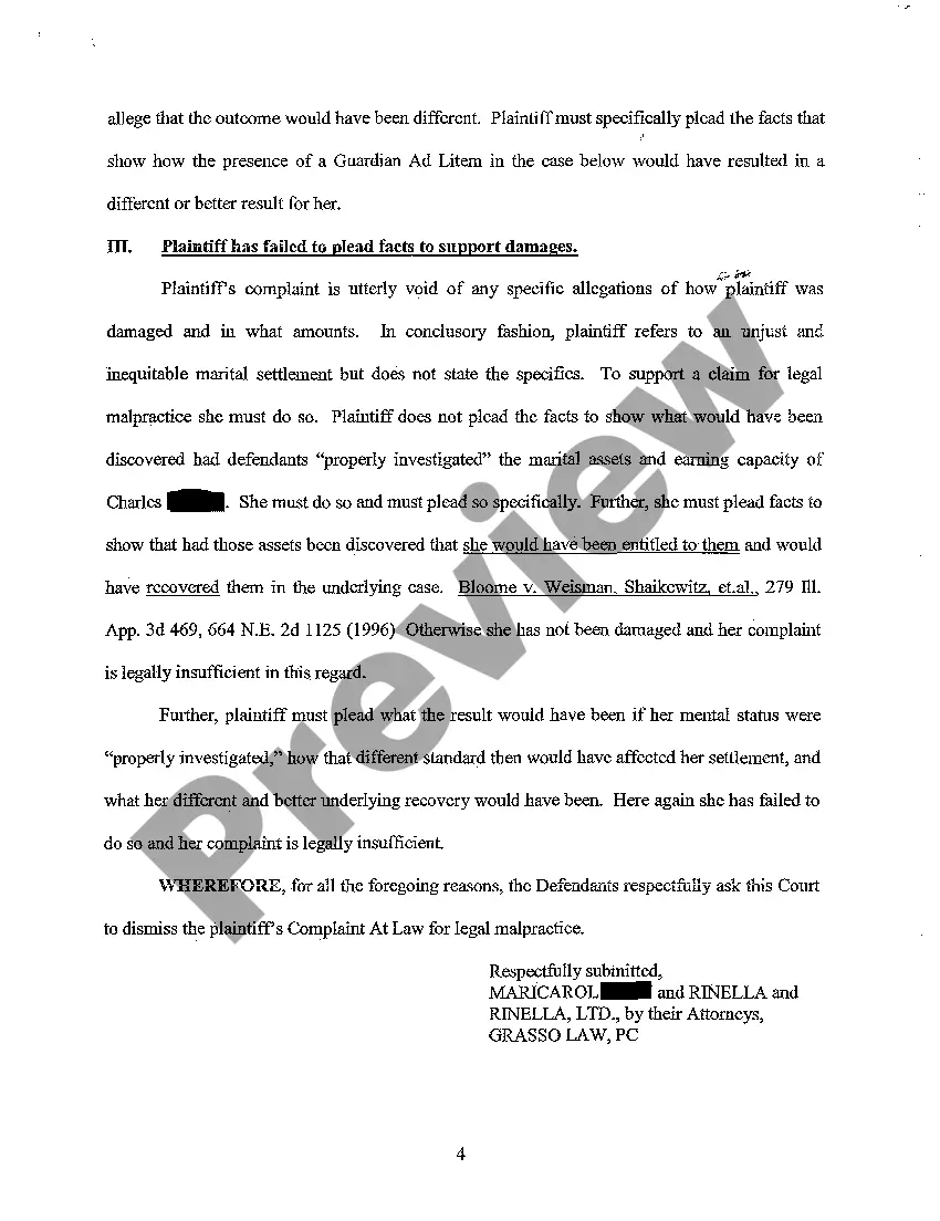 Preview A01 Motion To Dismiss By Defendants to Legal Malpractice Action