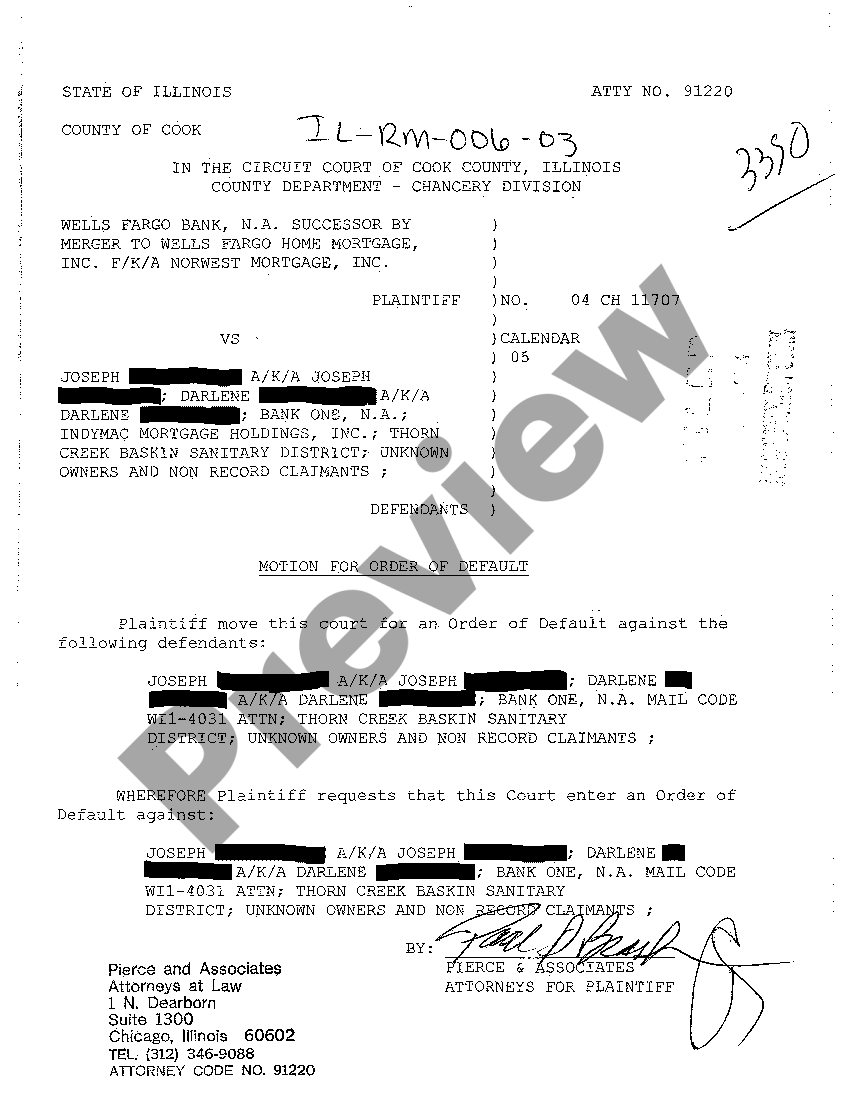 Illinois Motion For Order Of Default US Legal Forms