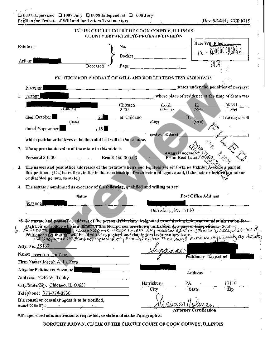 Chicago Illinois Order Admitting Will To Probate And Appointing Representative US Legal Forms