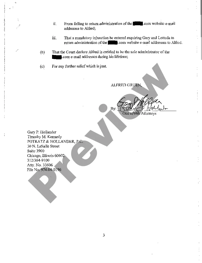 Get Motion For Temporary Restraining Order and Preliminary Injunction regarding Use of Company EMail Addresses Preview Motion For Temporary Restraining Order and Preliminary Injunction regarding Use of Company EMail Addresses