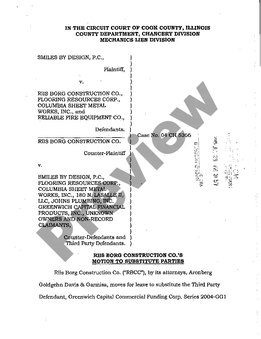 Preview A01 Notice Of Motion To Substitute Parties, Motion to Dismiss and Defendant's Counterclaim and Third Party Complaint