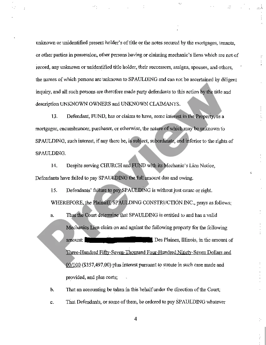 Preview Verified Complaint To Foreclose On Mechanic's Lien And For Other Relief