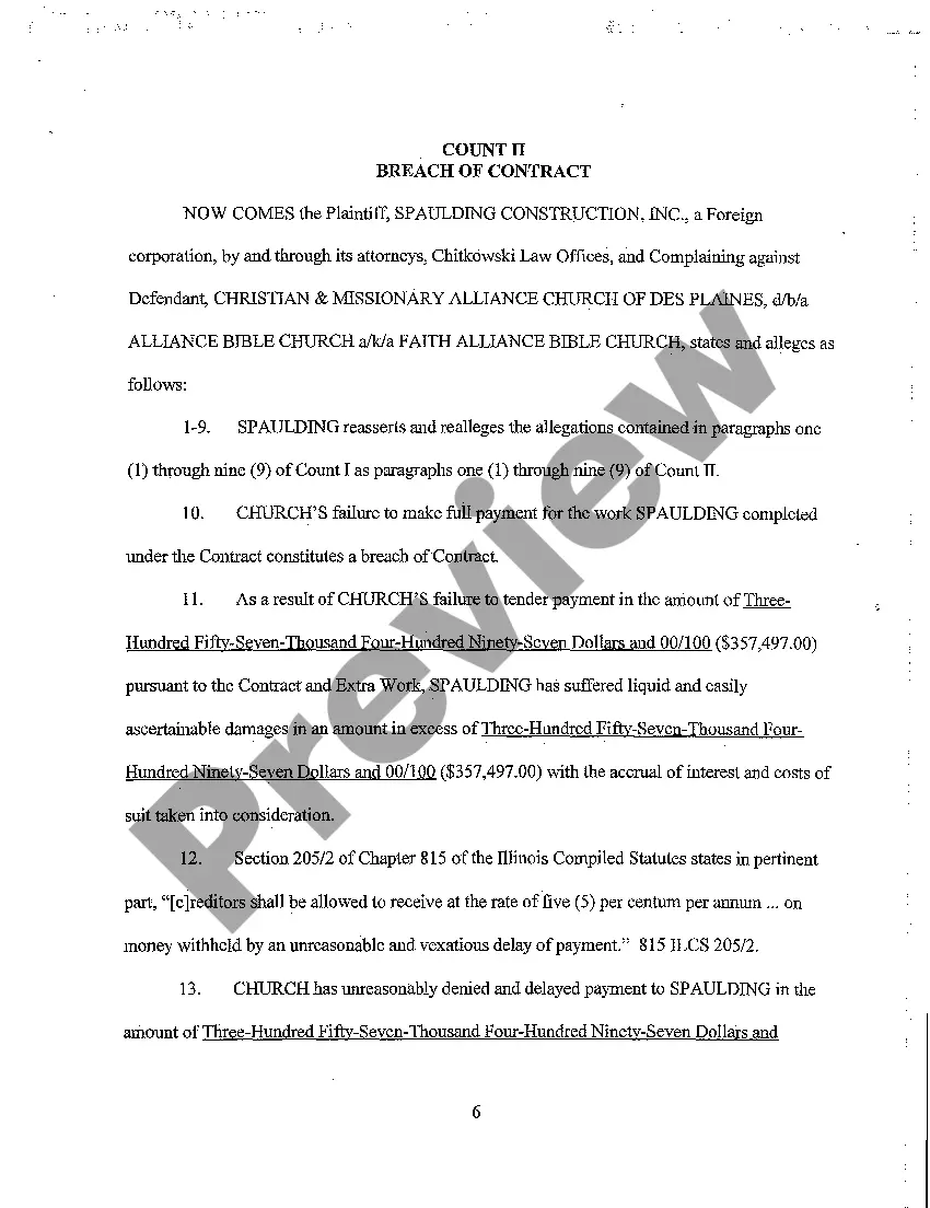 Preview Verified Complaint To Foreclose On Mechanic's Lien And For Other Relief