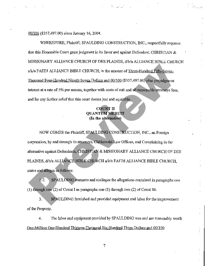 Preview Verified Complaint To Foreclose On Mechanic's Lien And For Other Relief