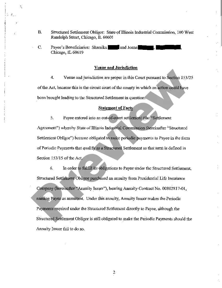 Preview A01 Petition for Approval of Transfer of Structured Settlement Payment Rights