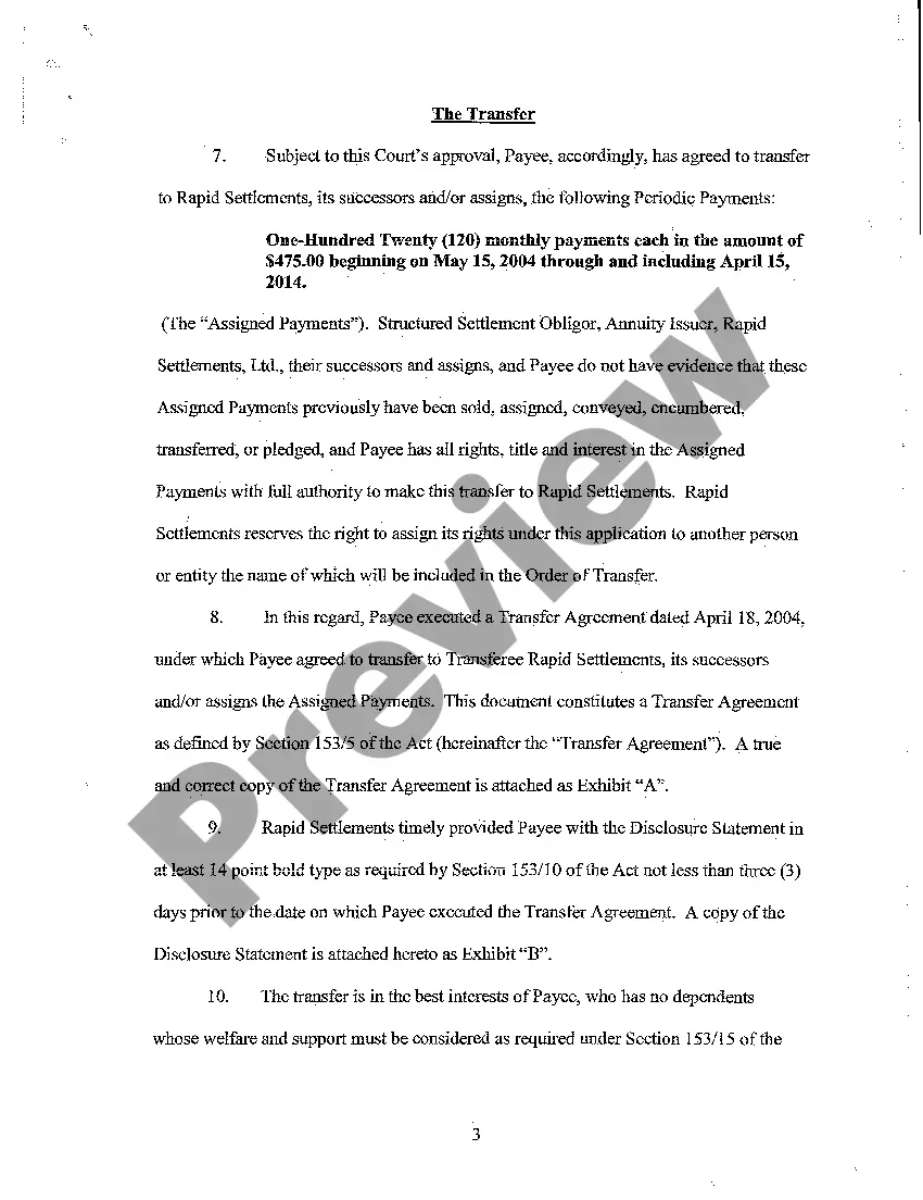 Preview A01 Petition for Approval of Transfer of Structured Settlement Payment Rights