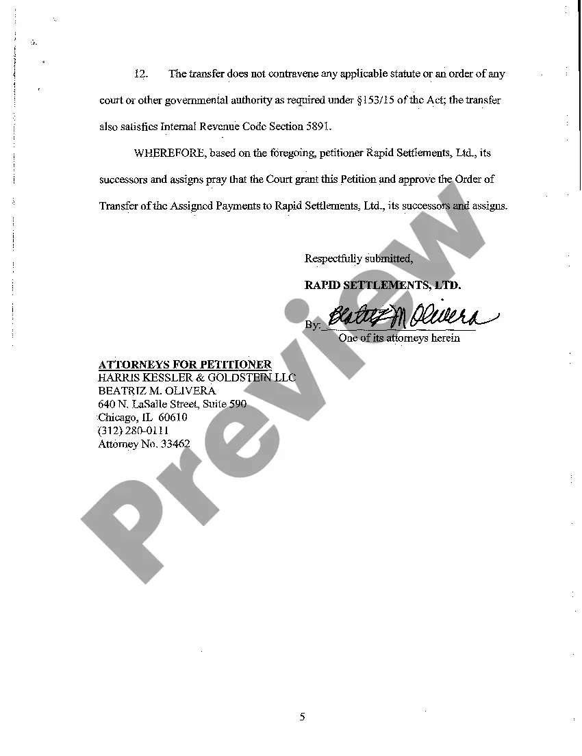 Preview A01 Petition for Approval of Transfer of Structured Settlement Payment Rights