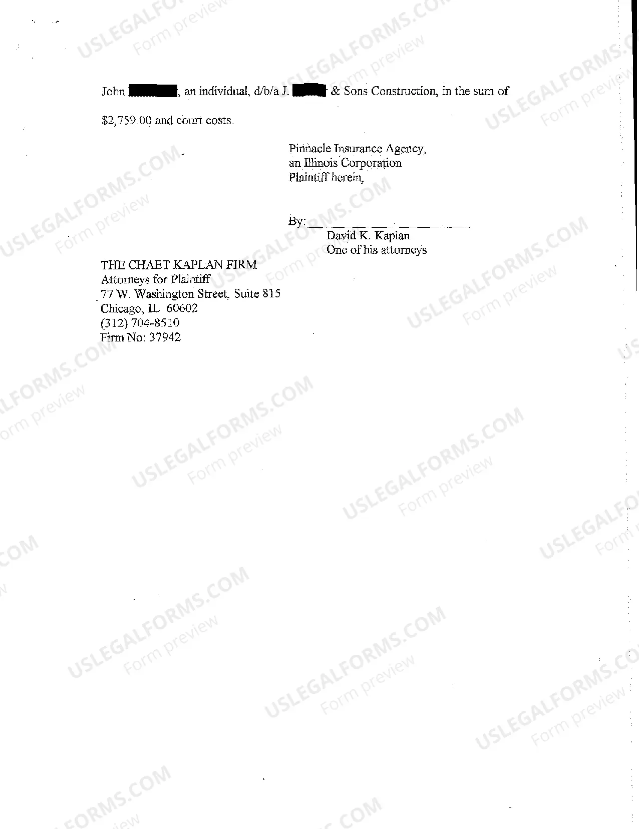 Preview First Amended Complaint At Law by Insurance Broker for Repayment of Advanced Premium Paid