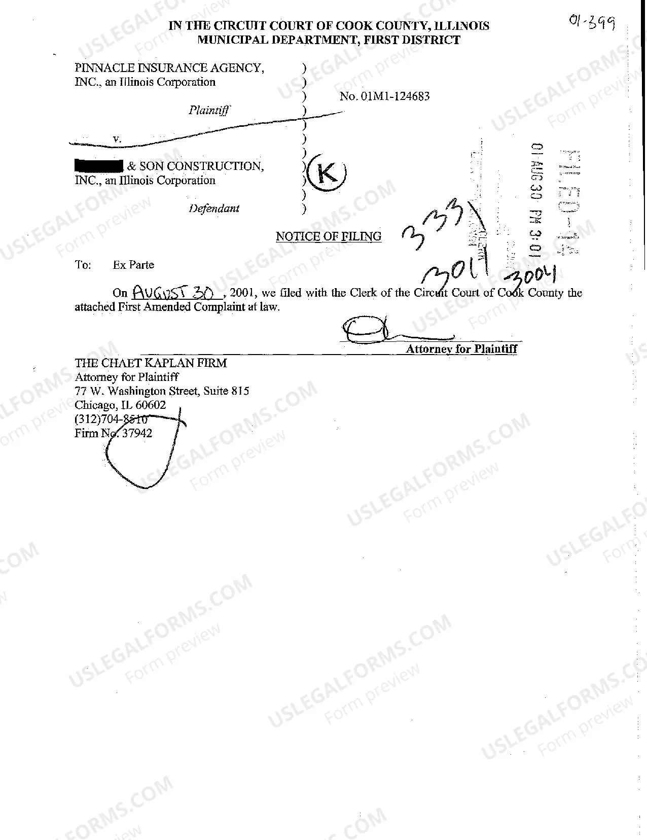 Preview First Amended Complaint At Law by Insurance Broker for Repayment of Advanced Premium Paid