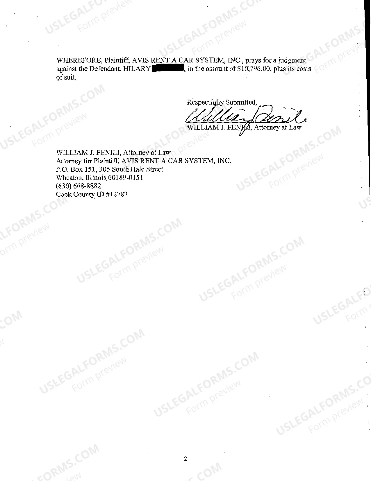 Preview Complaint At Law by Auto Rental Company Against Renter for Damage to Vehicle