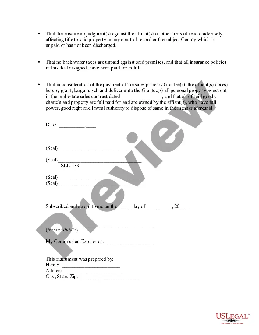 Preview Affidavit of Title - Bill of Sale