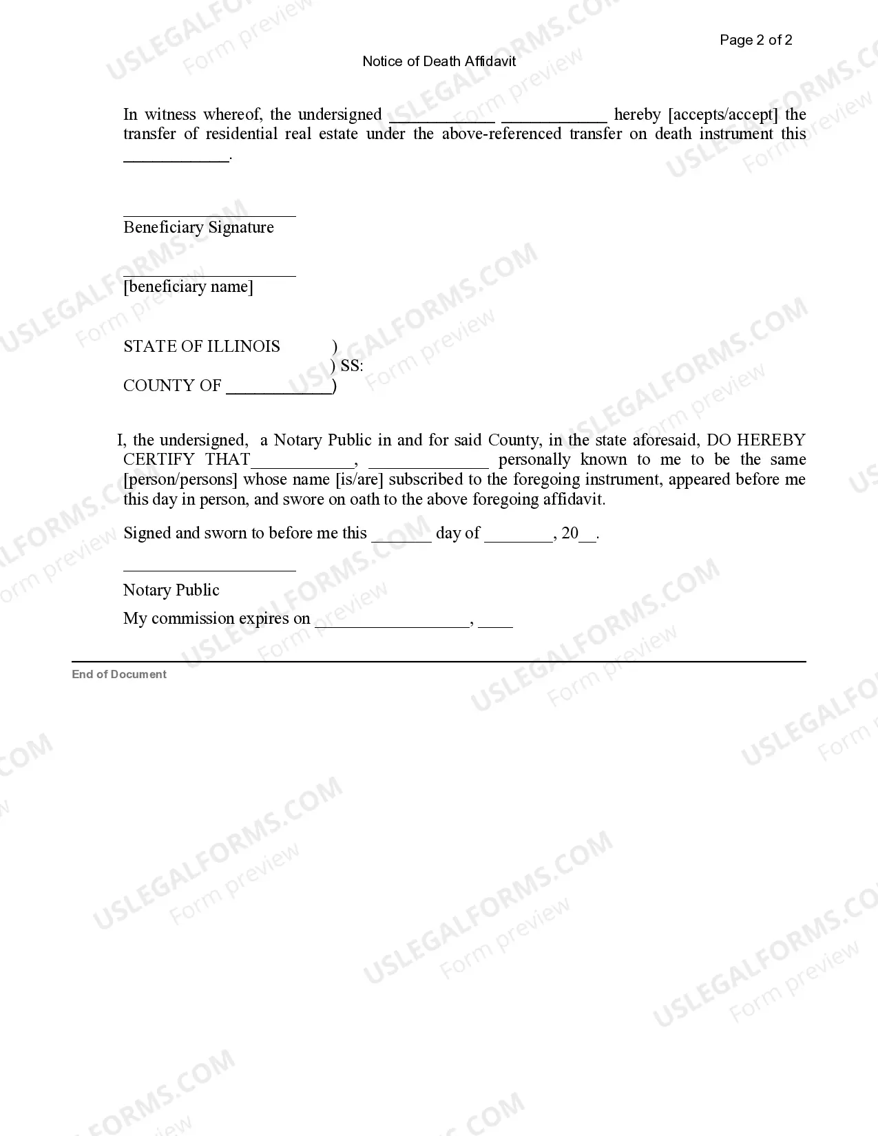 Preview Notice of Death Affidavit