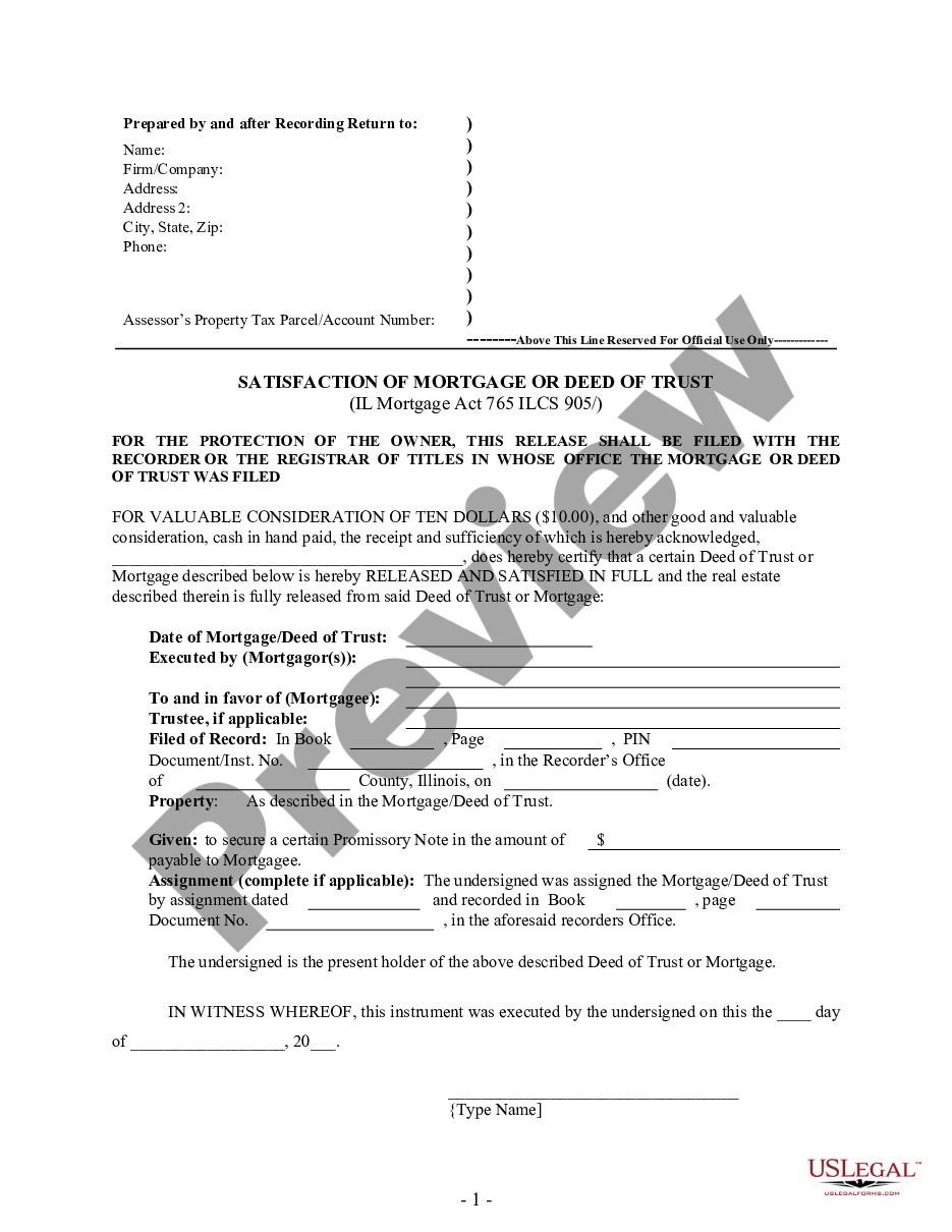 assignment of mortgage form illinois