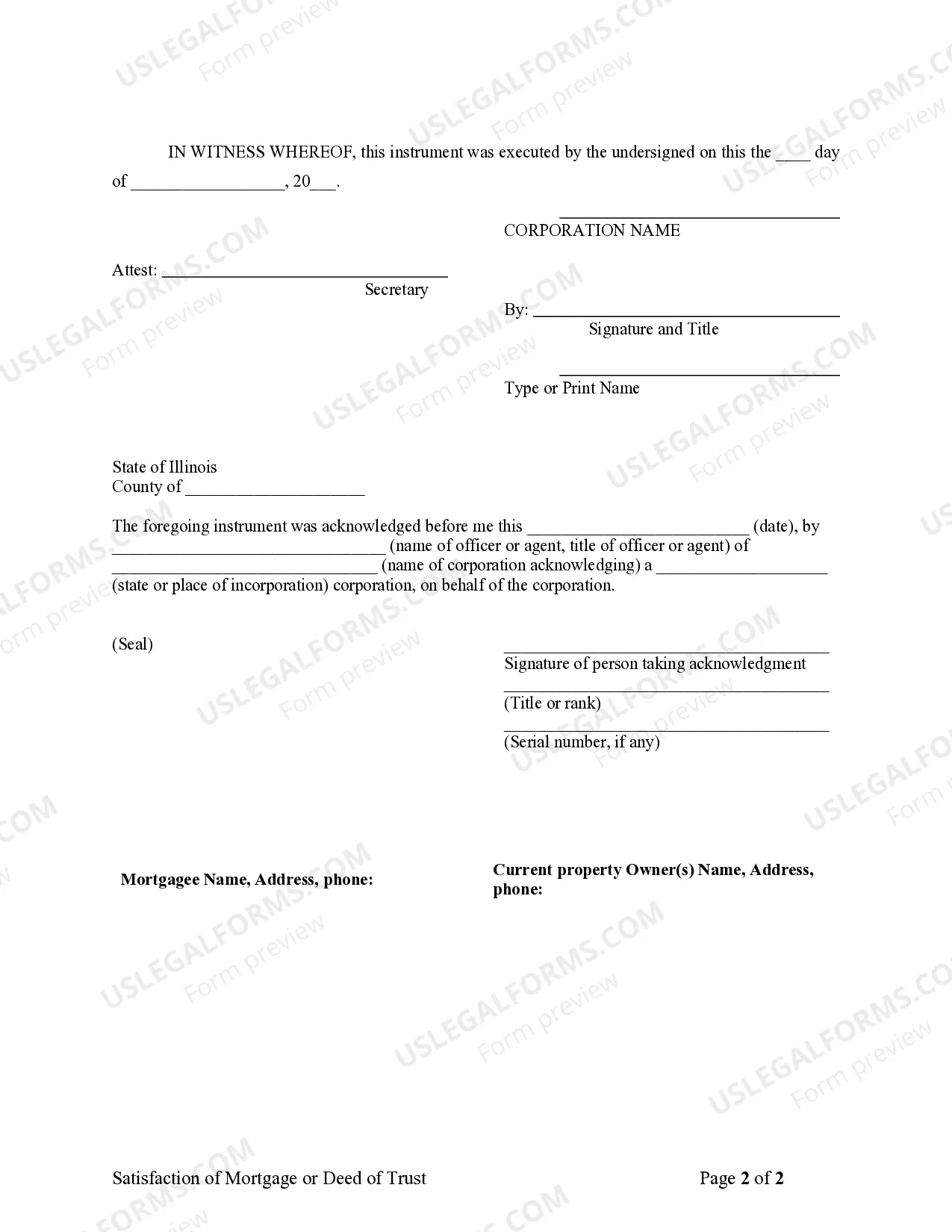 Preview Satisfaction, Release or Cancellation of Mortgage by Corporation