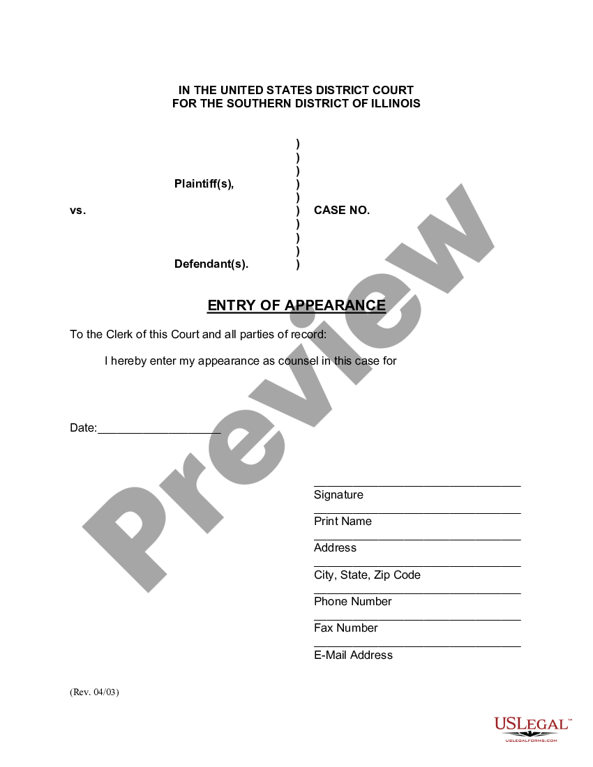 Entry Of Appearance Form With Motion To Reset Us Legal Forms 7784