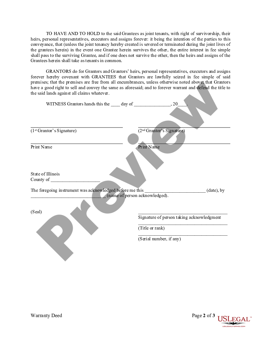 Cook Illinois Warranty Deed For Husband And Wife Converting Property From Tenants In Common To 8387