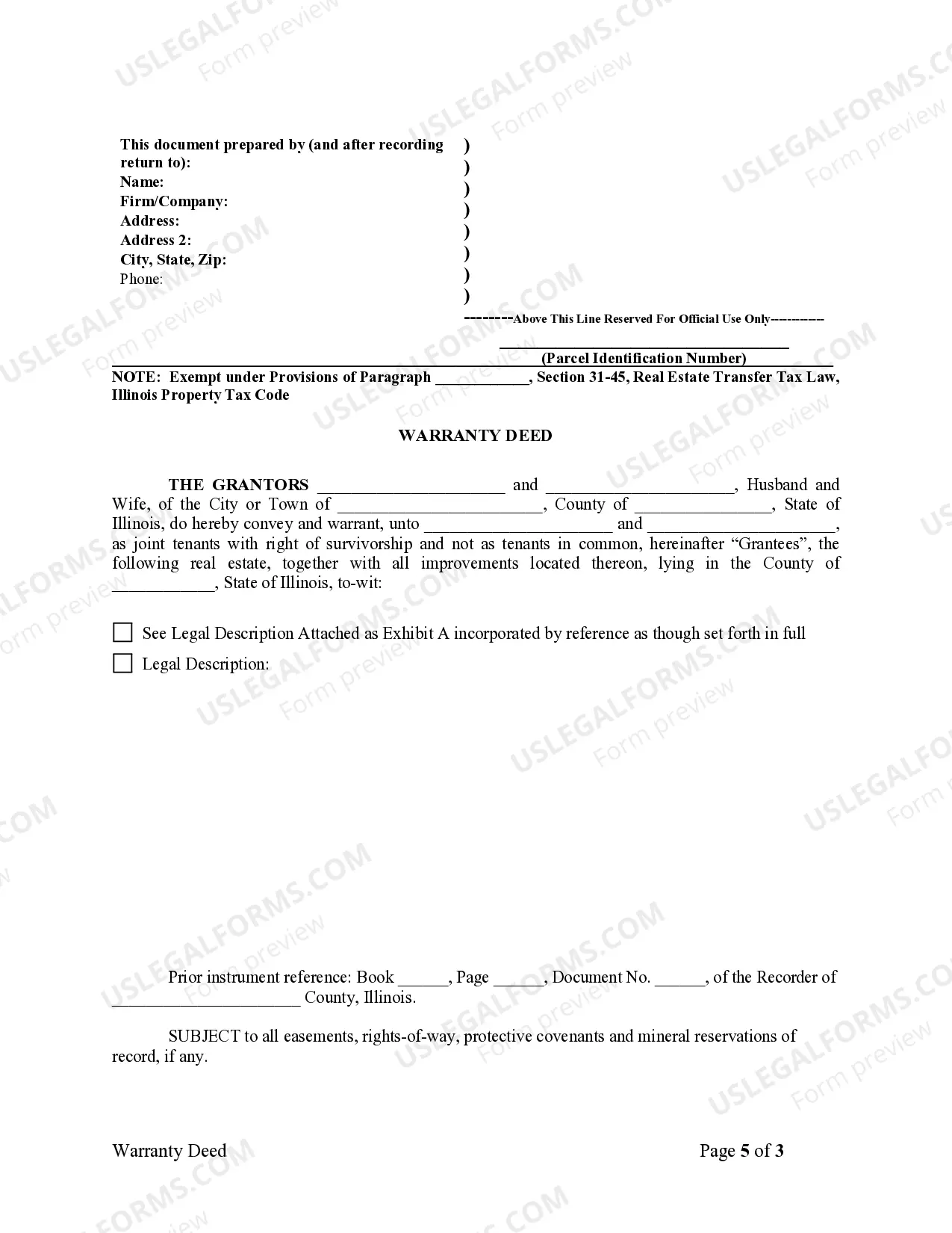 Preview Warranty Deed for Husband and Wife Converting Property from Tenants in Common to Joint Tenancy