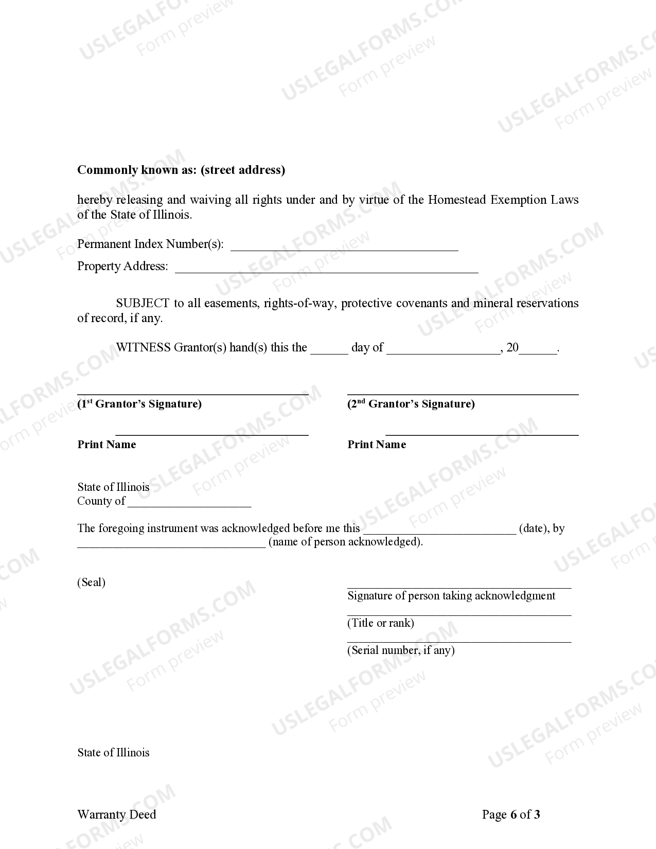 Illinois Warranty Deed for Separate or Joint Property to Joint Tenancy