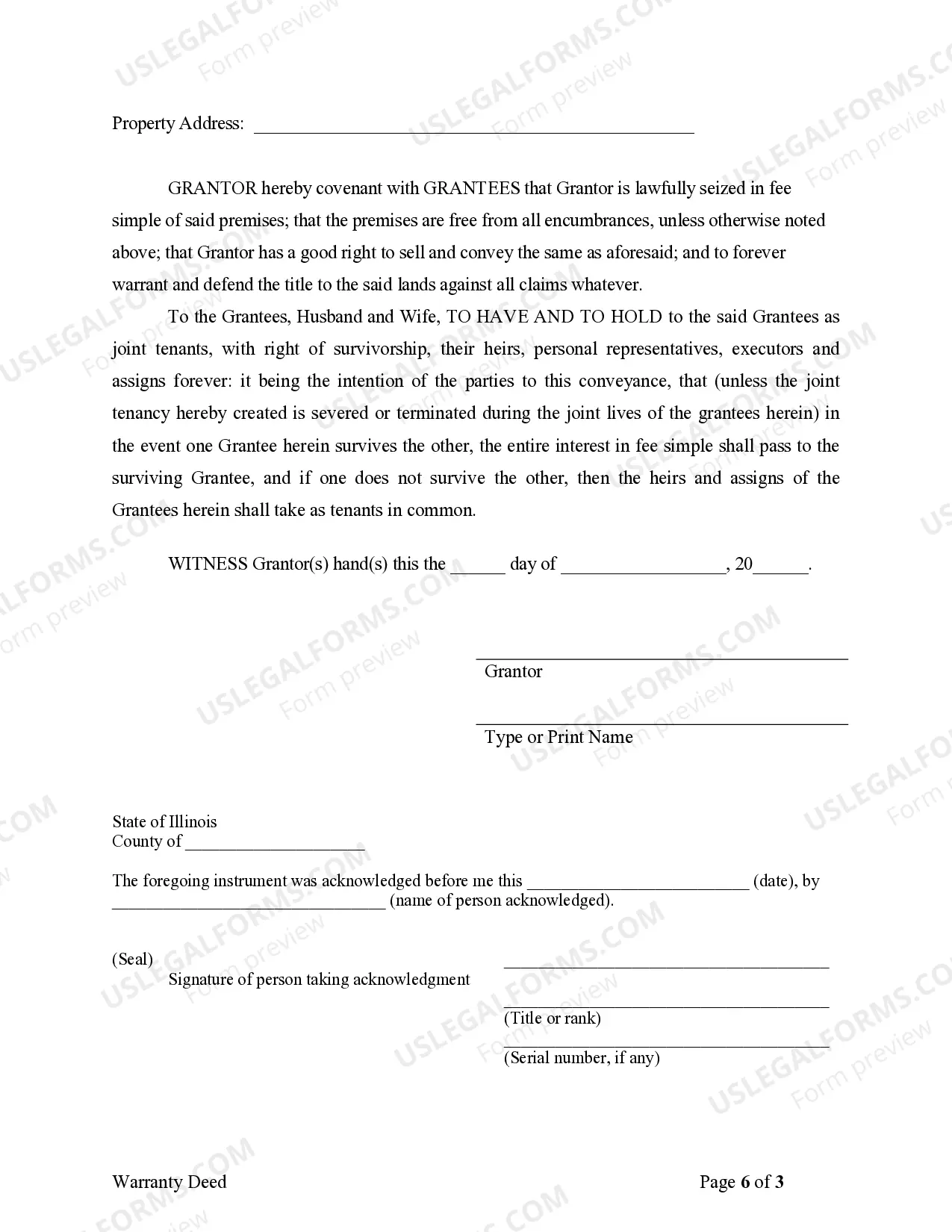 Preview Warranty Deed to Separate Property of One Spouse to Both Spouses as Joint Tenants