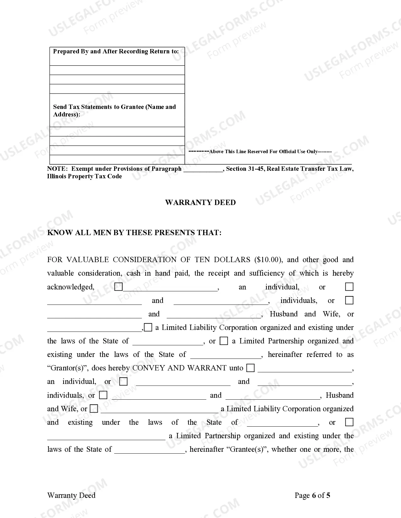 Preview Warranty Deed from Limited Partnership or LLC is the Grantor, or Grantee