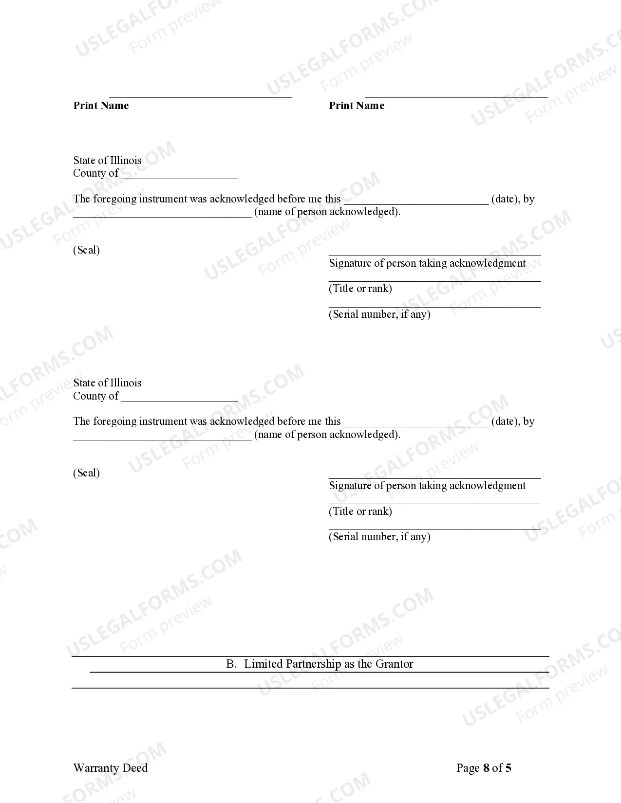 Preview Warranty Deed from Limited Partnership or LLC is the Grantor, or Grantee