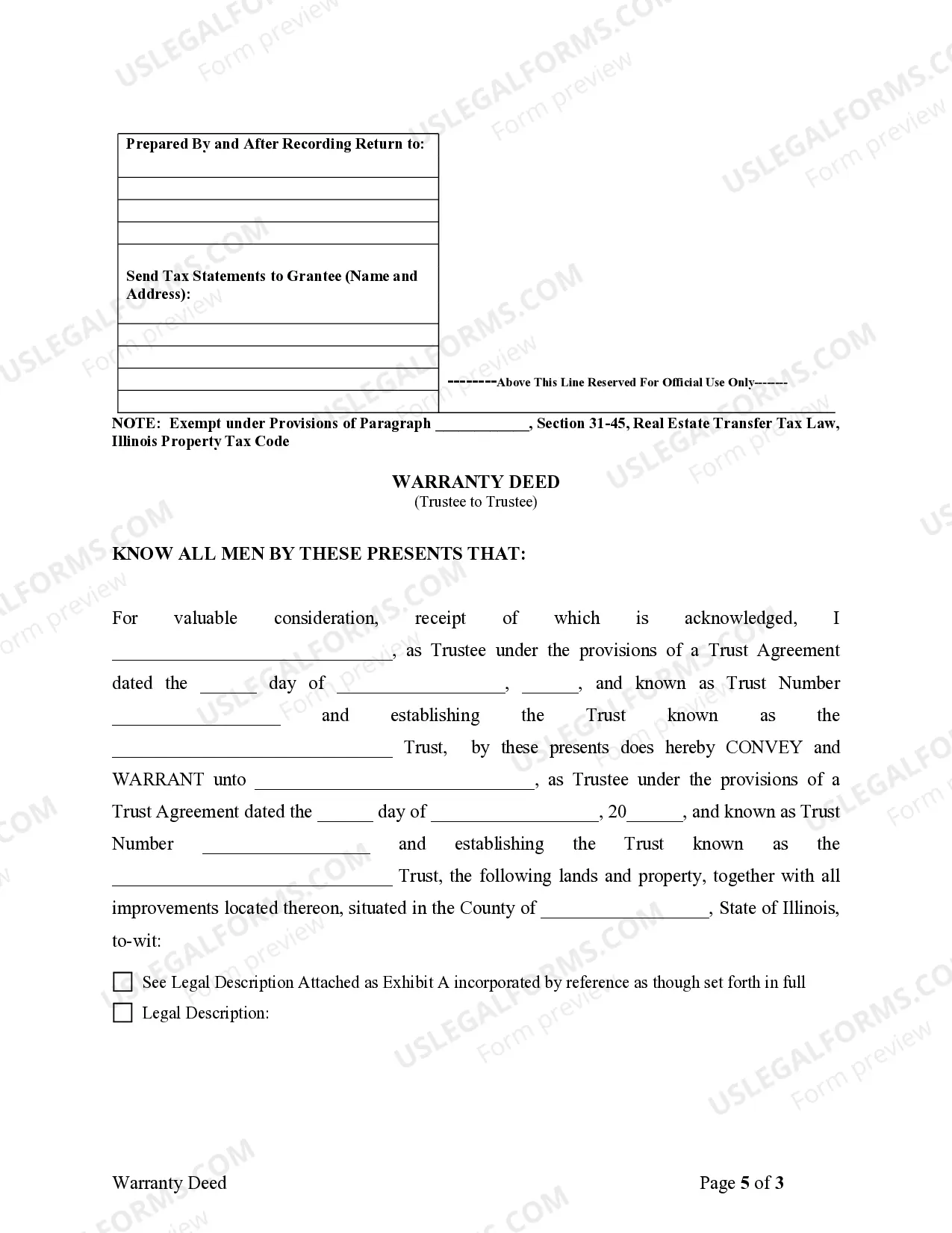 Preview Warranty Deed from Trustee to Trustee