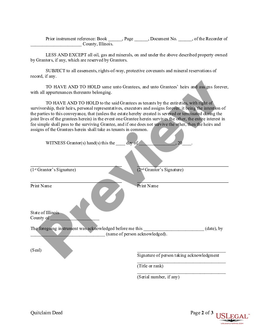 Illinois Quitclaim Deed From Husband And Wife To Husband And Wife As Tenants By The Entireties 9266