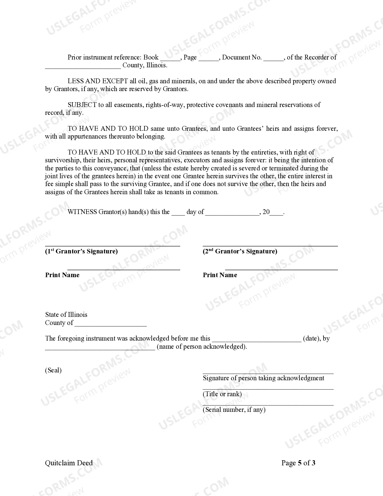 Preview Quitclaim Deed from Husband and Wife to Husband and Wife as Tenants by the Entireties
