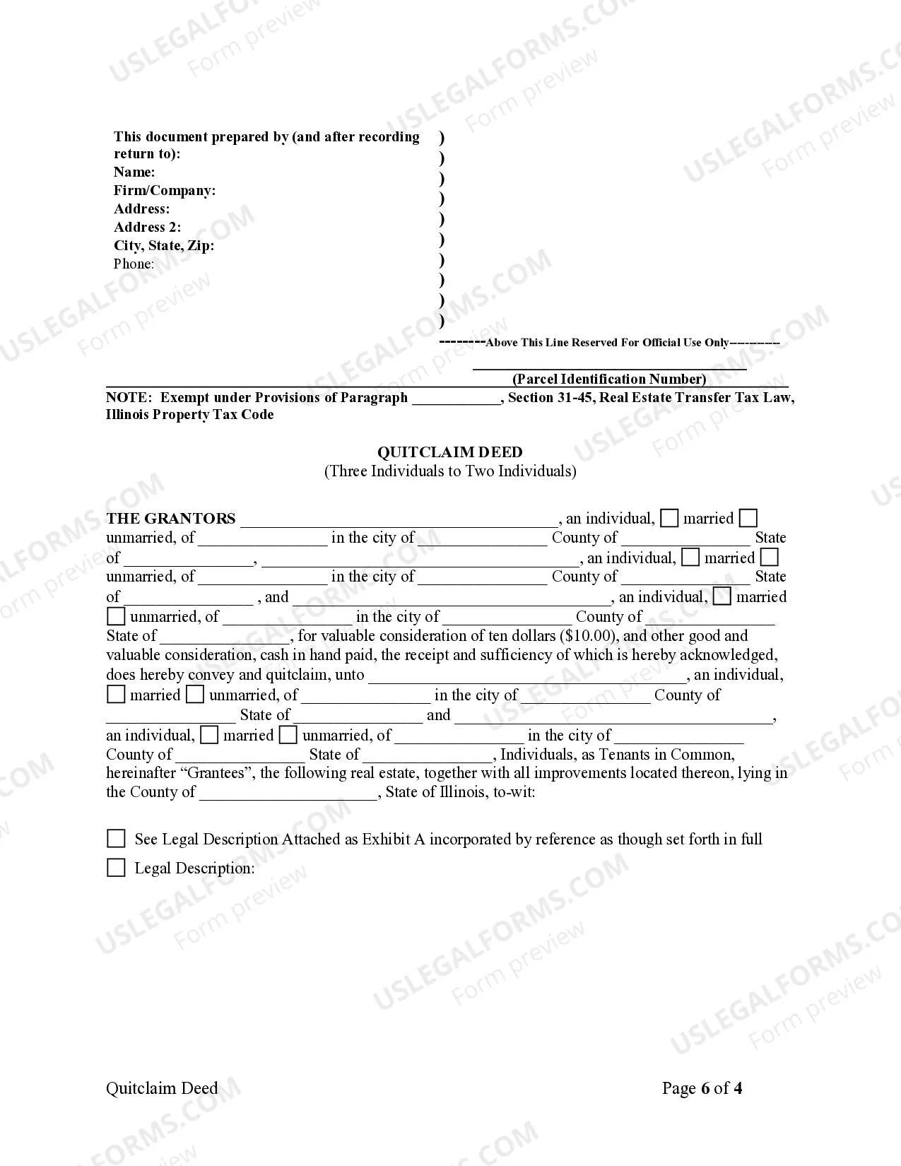 Preview Quitclaim Deed for Three Individuals to Two Individuals as Tenants in Common