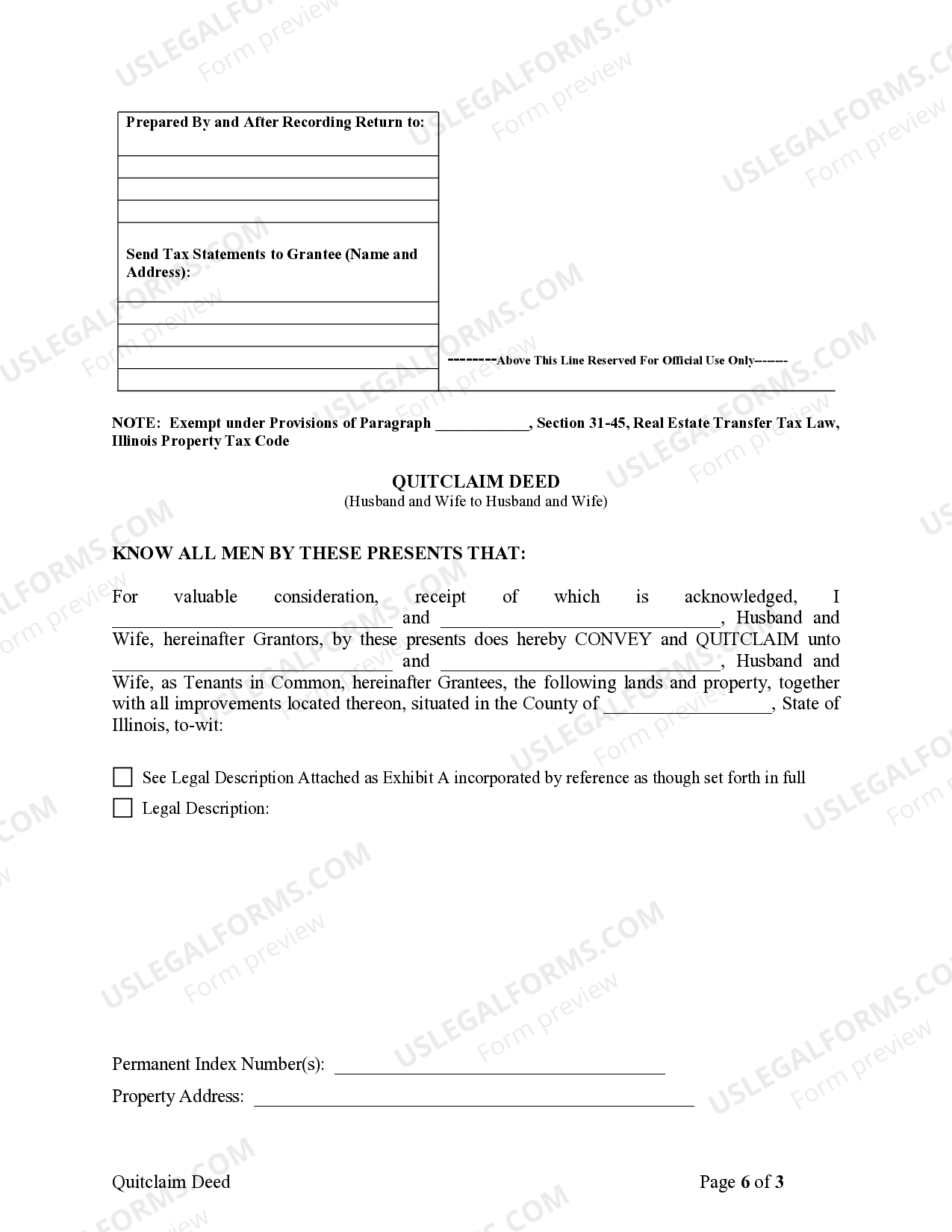 Cook Illinois Quitclaim Deed from Husband and Wife to Husband and Wife