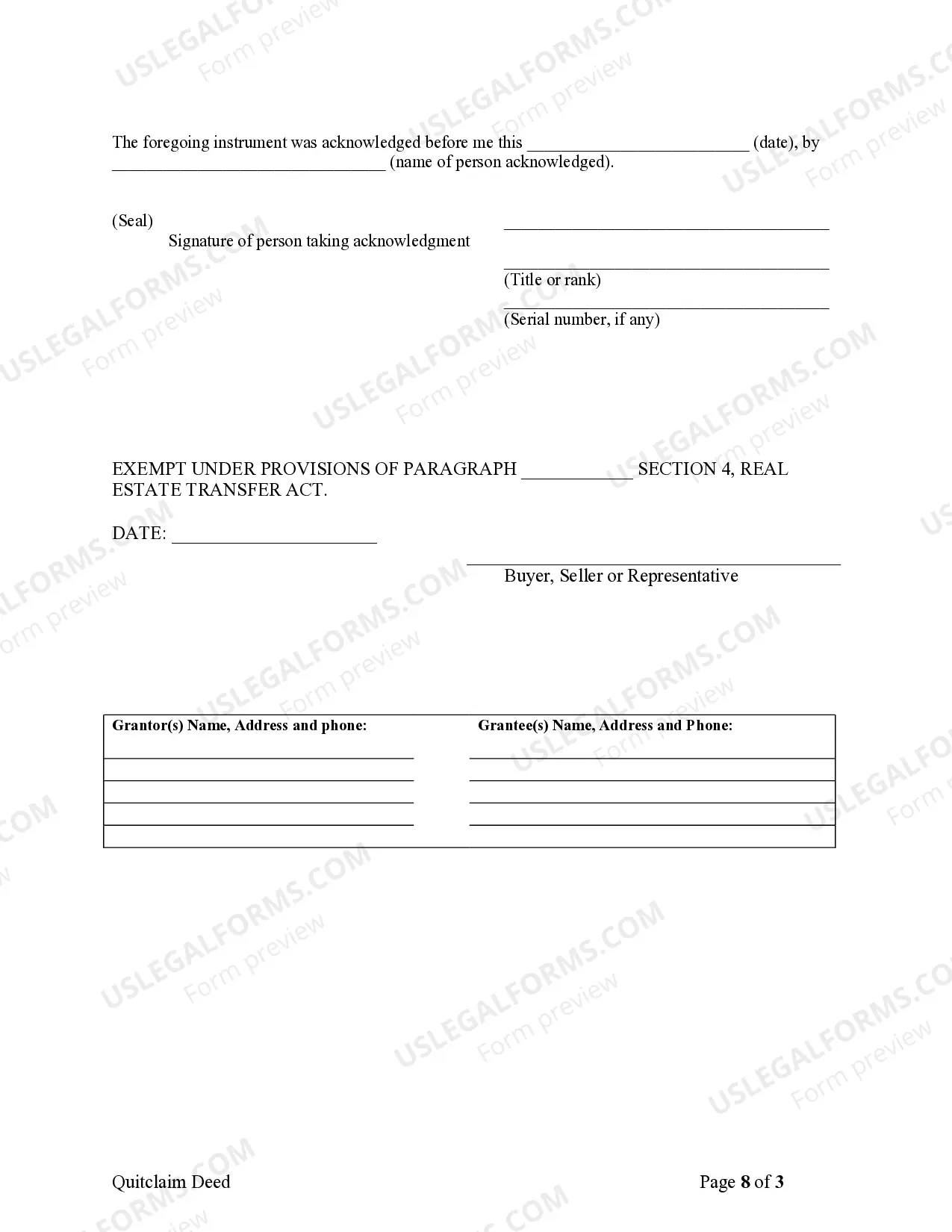 Preview Quitclaim Deed from Husband and Wife to Husband and Wife