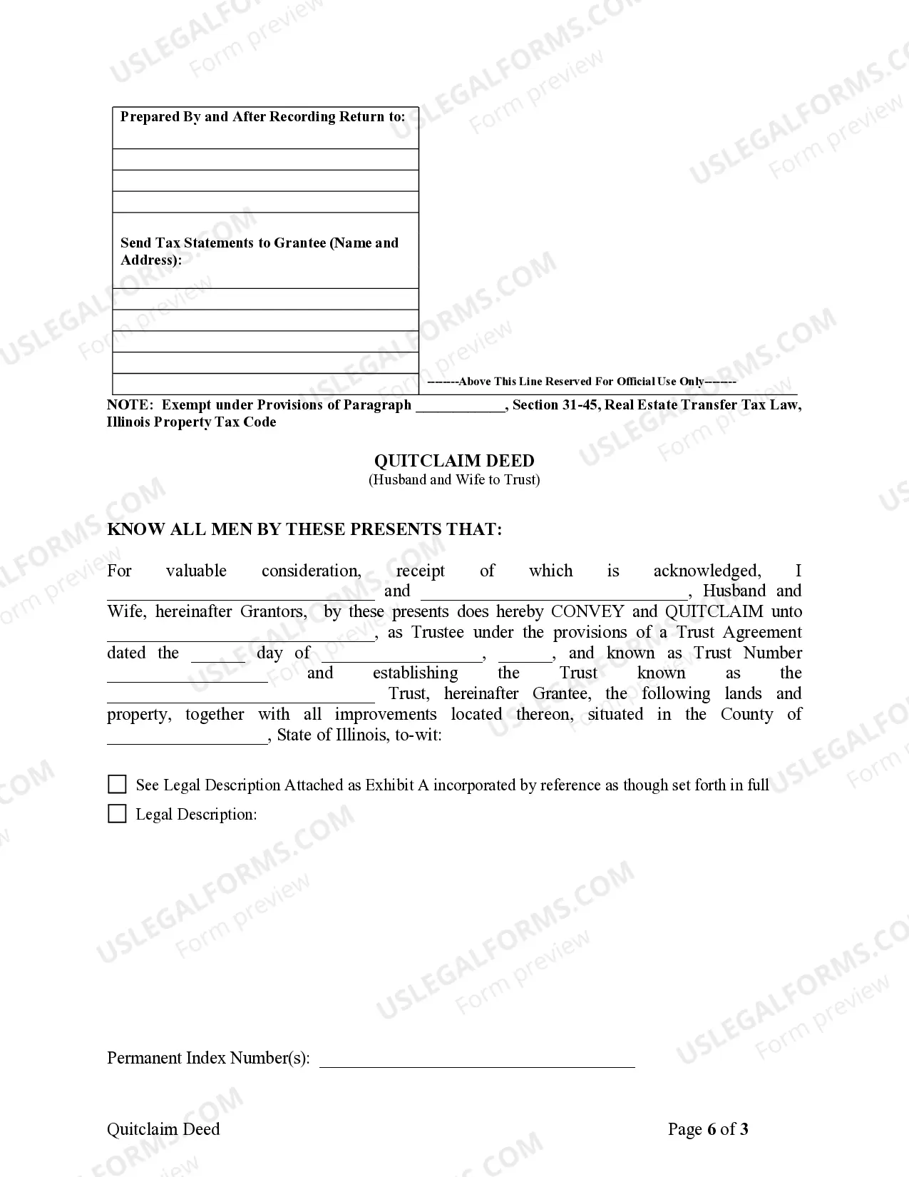 Preview Quitclaim Deed from Husband and Wife to Trust
