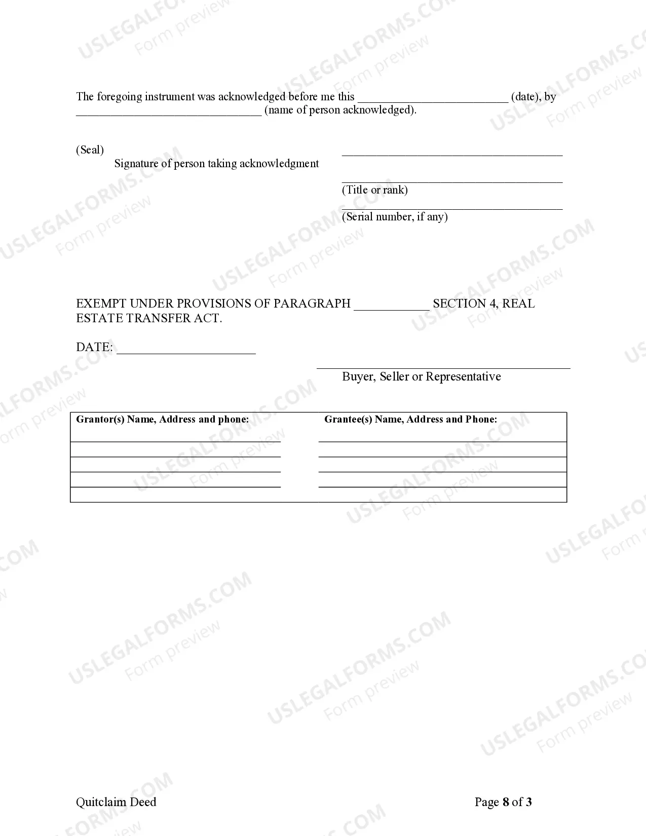 Preview Quitclaim Deed from Husband and Wife to Trust