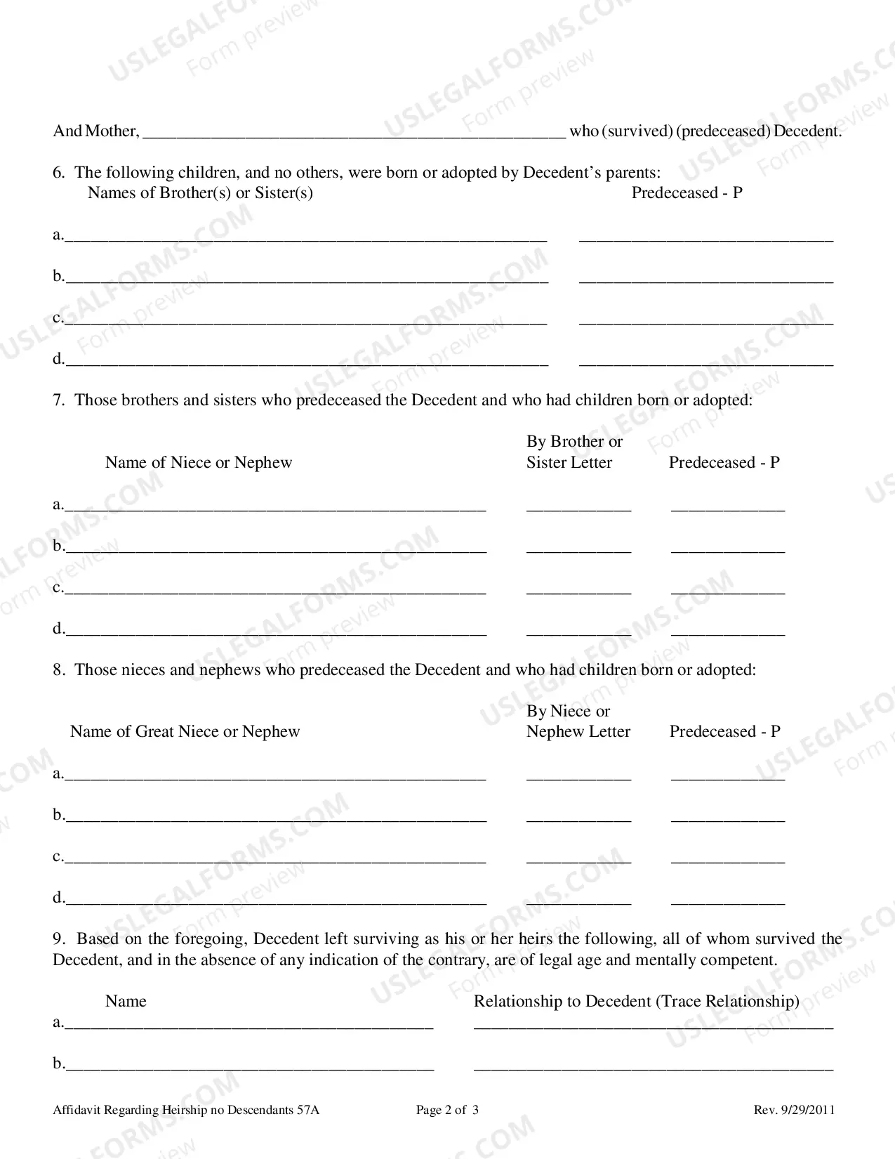Preview Collateral Heirship (No Descendants) affidavit of Heirship
