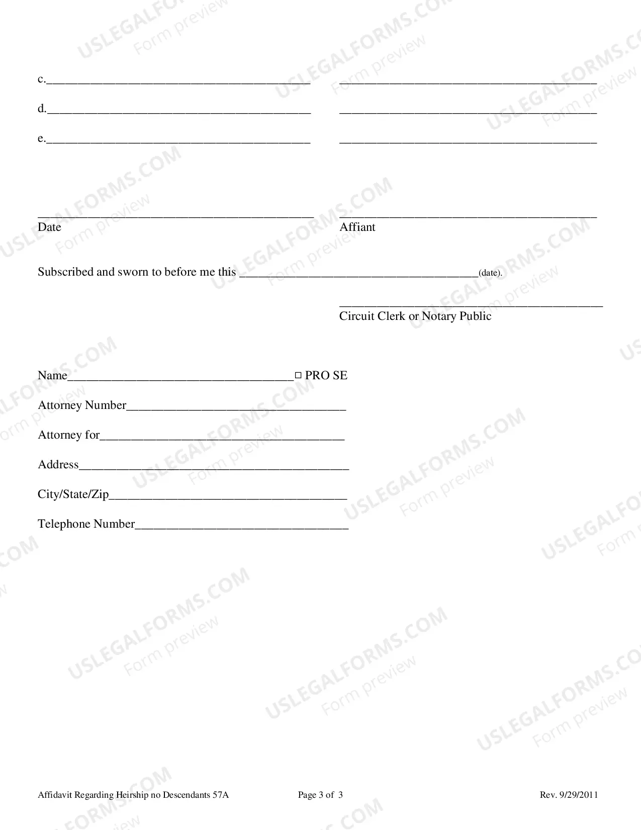 Preview Collateral Heirship (No Descendants) affidavit of Heirship
