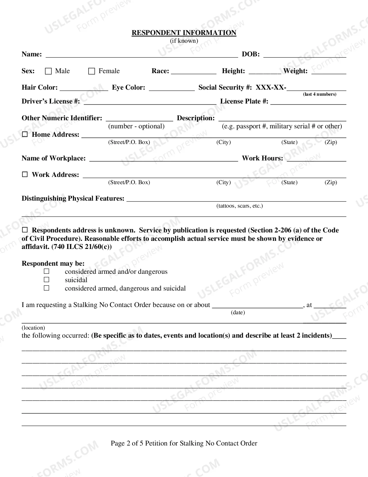 Preview Stalking No Contact Verified Petition