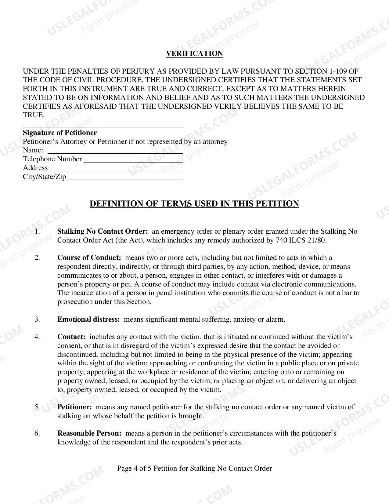 Preview Stalking No Contact Verified Petition