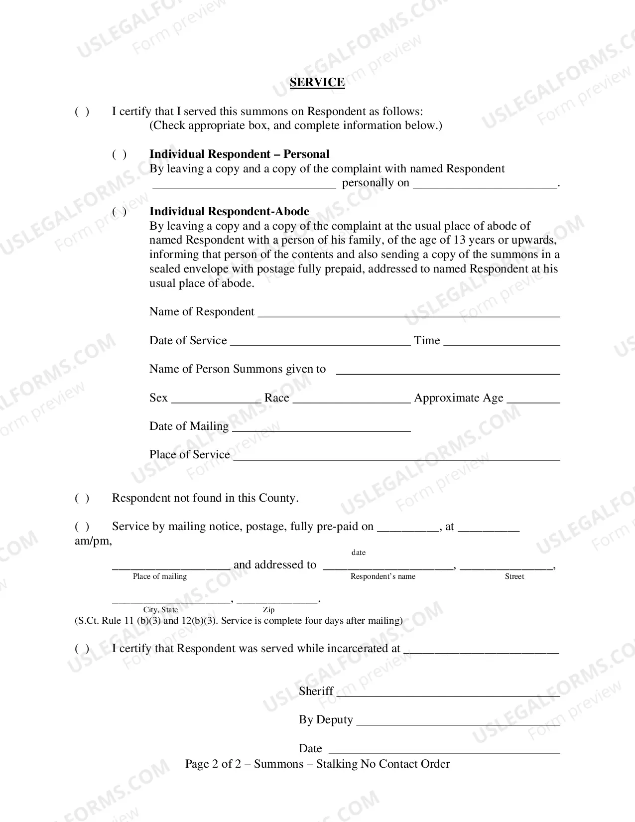 Preview Stalking No Contact Summons