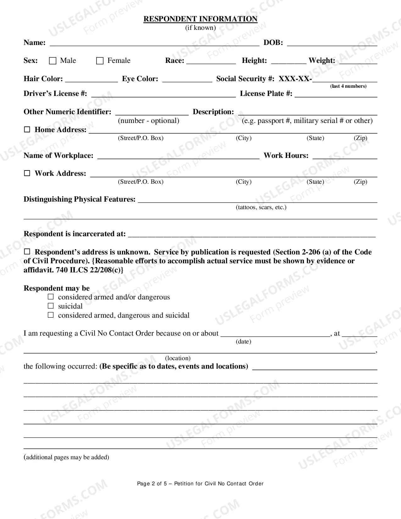 Preview Civil No Contact Order Petition